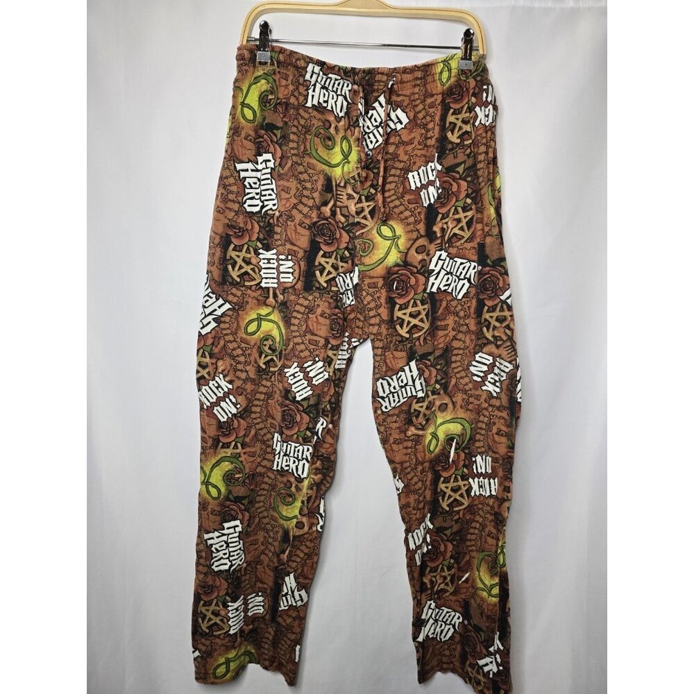 Guitar Hero Pajama Pants Mens M All Over Print Lounge Cotton Drawstring- FLAWS